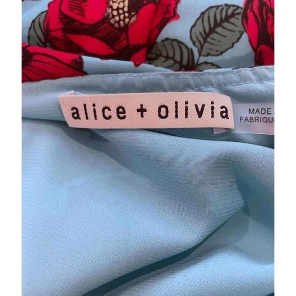 $440 NWT Alice + Olivia Beach Aqua Floral Mae Tiered Midi Maxi Dress Size 0 XS - Picture 8 of 8